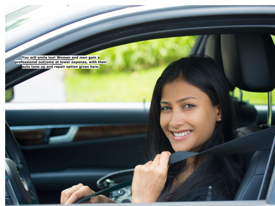 Auto repair options: Lady is smiling after fixing her engine with additive  bought online.